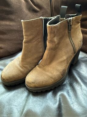 Vagabond Shoemakers Leather Ankle Boots Size 8 Taupe Brown Block Heel EU 39